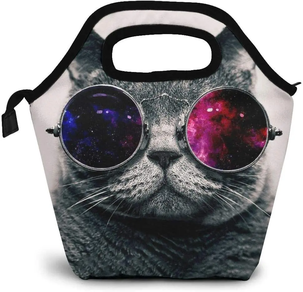 Mittagessen Taschen Für Frauen Männer Sonnenbrille Katze Lunch Box Trage Isolierte Reusable Auslauf Kühler Schulter Gurt Mittagessen Eimer Behälter