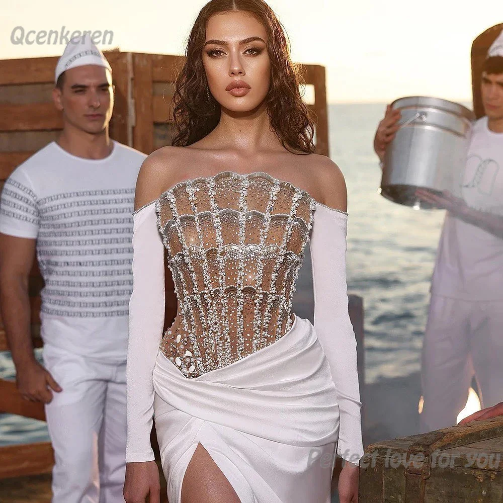 Qcenkeren роскошное свадебное платье русалки без бретелек блестящее Хрустальное