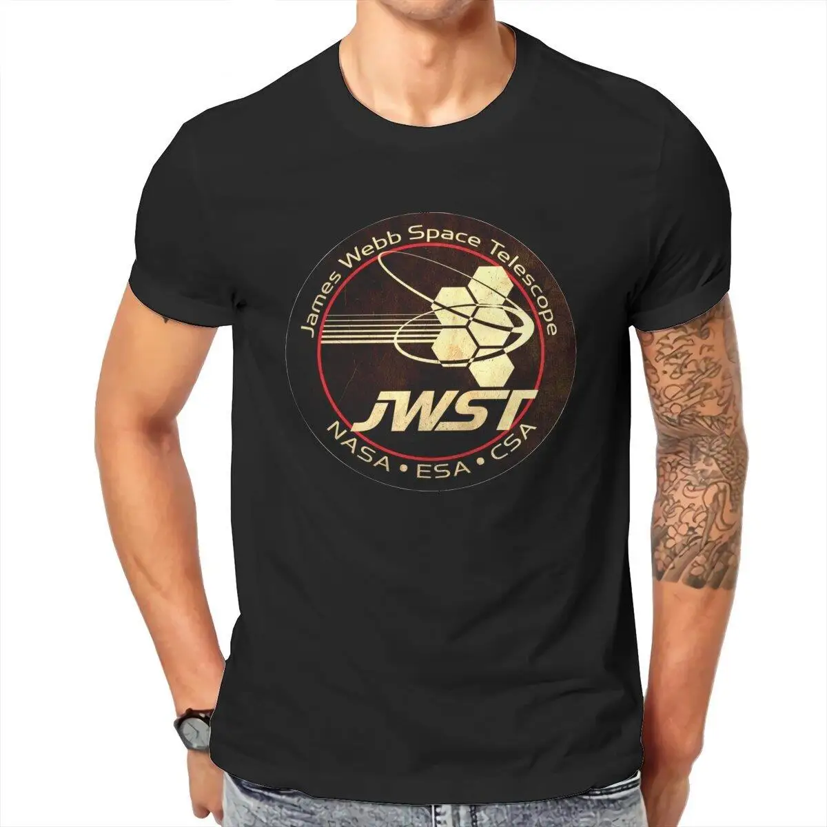 James Webb Space Telescope Insignia  T Shirts Men 100% Cotton Casual T-Shirts Crew Neck  Tees Short Sleeve Clothing Gift Idea