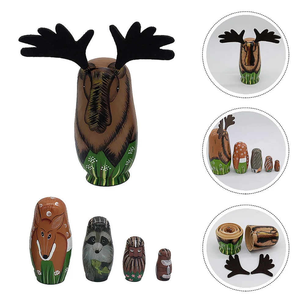 

5 Pcs Elk Nesting Matryoshka Russian Wooden Christmas Desktop Toy Stacking