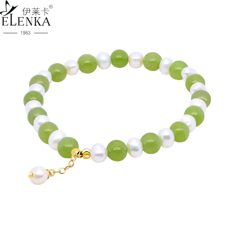 

Luxury Genuine Natural Hetian jade Bracelet for Women Freshwater Pearls Green Stone Beaded Bangle Fine Jewelry Christmas Gift