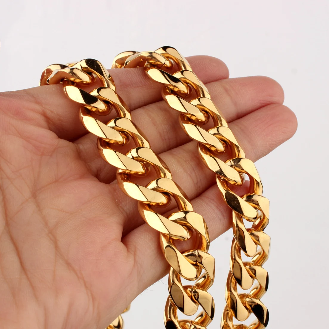 

5/8/10/12/15/17/19mm Men's Stainless Steel Cuban Link Chain Gold Color Necklace Jewelry Gifts