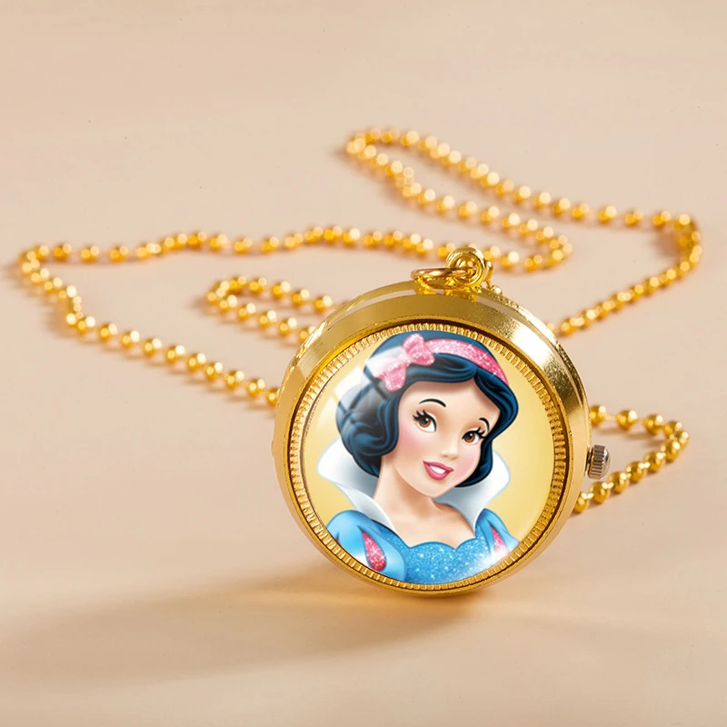 

Disney Princess Quartz Pocket Watch Anime Figures Snow White Cinderella Aurora Jasmine Cute Cartoon Necklace Pocket Watch Clock