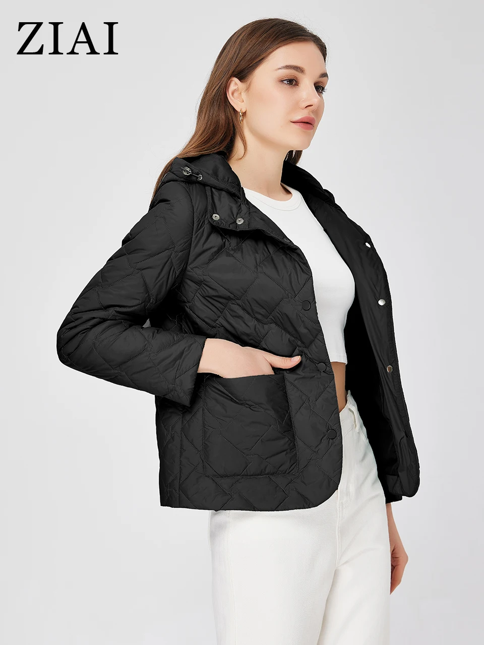 ZIAI 2023 Women's spring jacket Classic Short Hooded removable parkas Buttons Pure Spring Autumn Women's coat ZM-20384