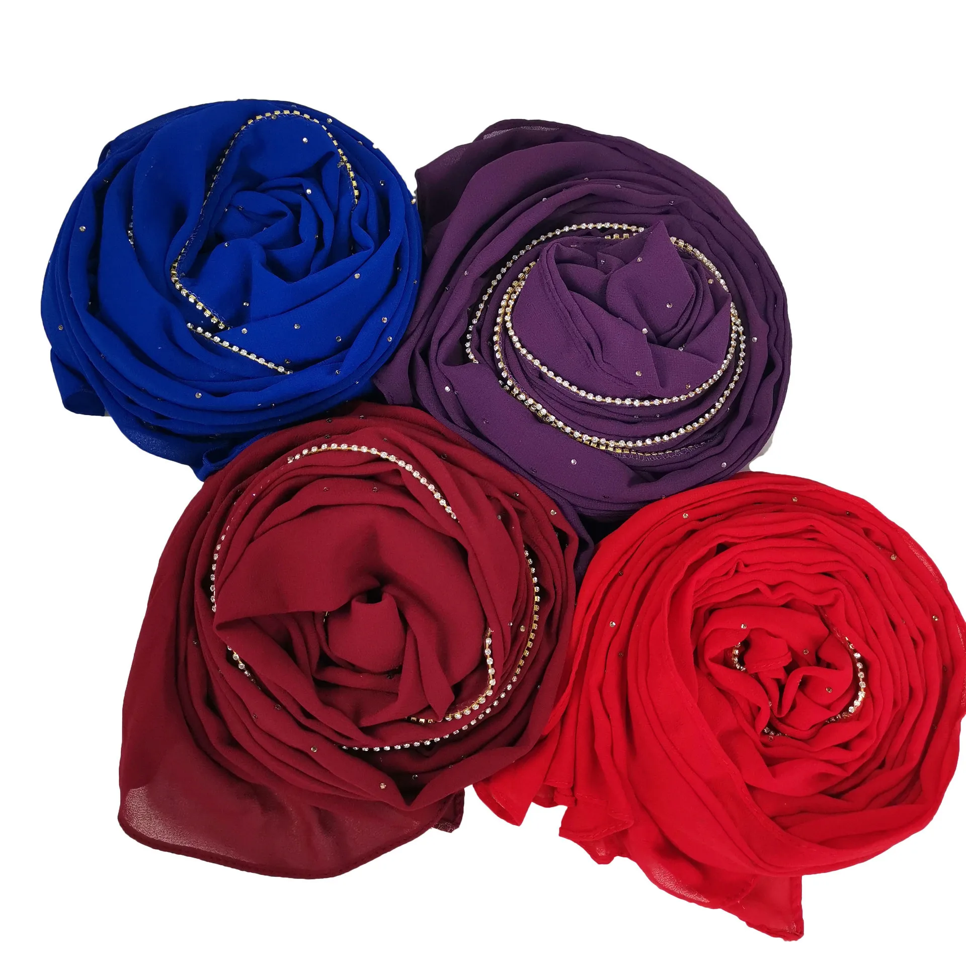 Rhinestone Hijab Chiffon Solid Color Long Scarf Sequins Shawl and Wrap for Women Muslim Hijabs Scarves Plain Shimmer Headscarf