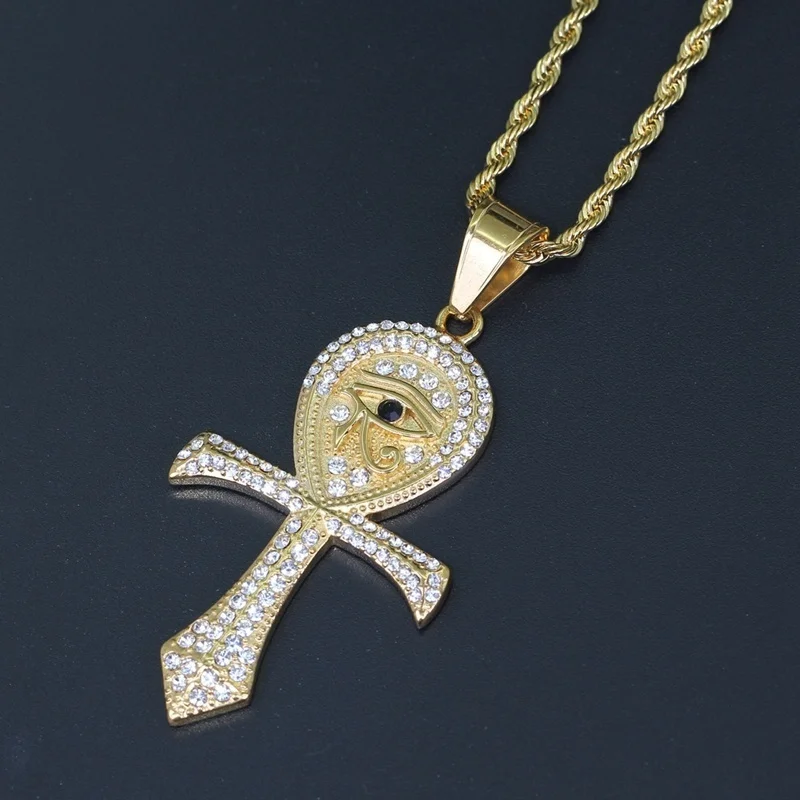 

Fashionable Ancient Egypt Eye of Horus Cross Necklace Pendant Hip Hop Inlaid Zircon Fashion Jewelry Exquisite Personality Matchi