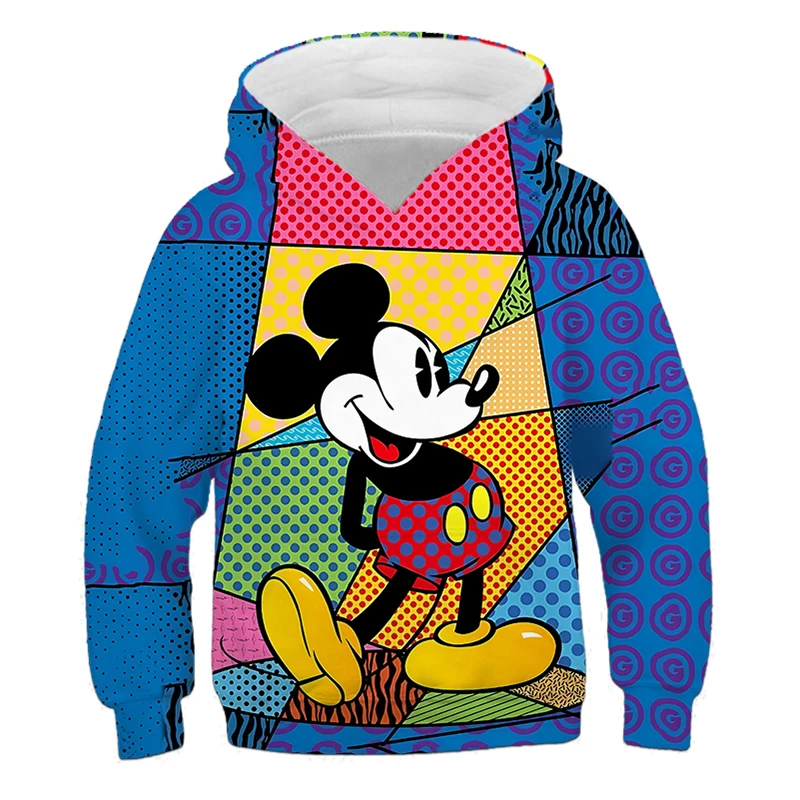 

Children's hoodie Mickey Mouse graphic girls' long sleeved top colorful cartoon print boys' pullover kids spring autumn clothes