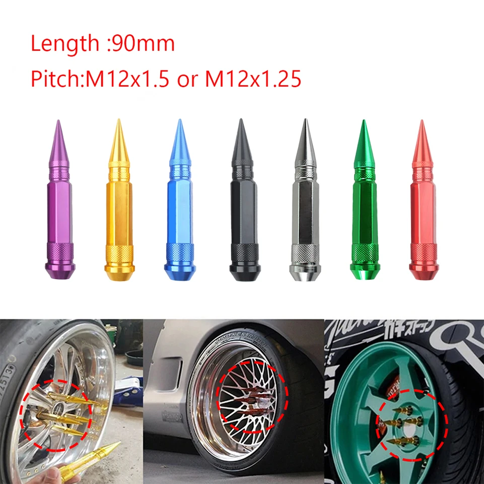 

90mm Wheel Lug Nuts Wheel Bolts Studs 20Pcs Power Alloy Aluminum Wheel Lug Nut With Spikes Extended Tuner Wheels Rims Spikes