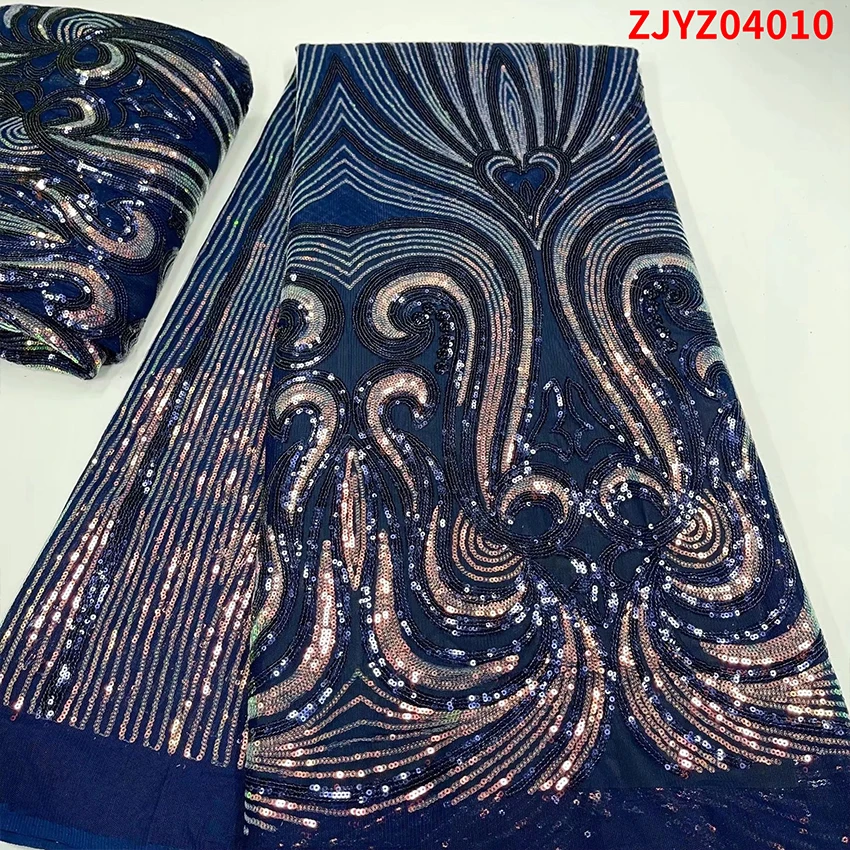 

Guaranteed Quality African Beaded embroidery Eco-Friendly Clothes Nigerian Tulle Lace Fabrics Textiles 5 Yards/Lot ZJYZ04010