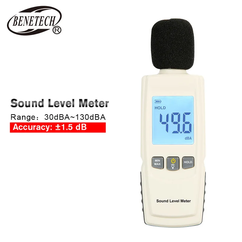 

Цифровой измеритель уровня звука GM1352, тестер шума 30-130 дБ в децибел, ЖК-экран с подсветкой, точность до 1,5 дБ