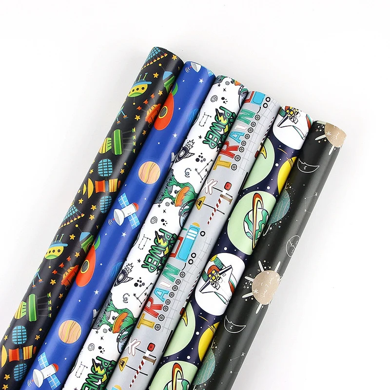 

Оберточная бумага для детского дня рождения, для девочек и мальчиков, праздничная подарочная оберточная бумага с космическим рисунком кора...