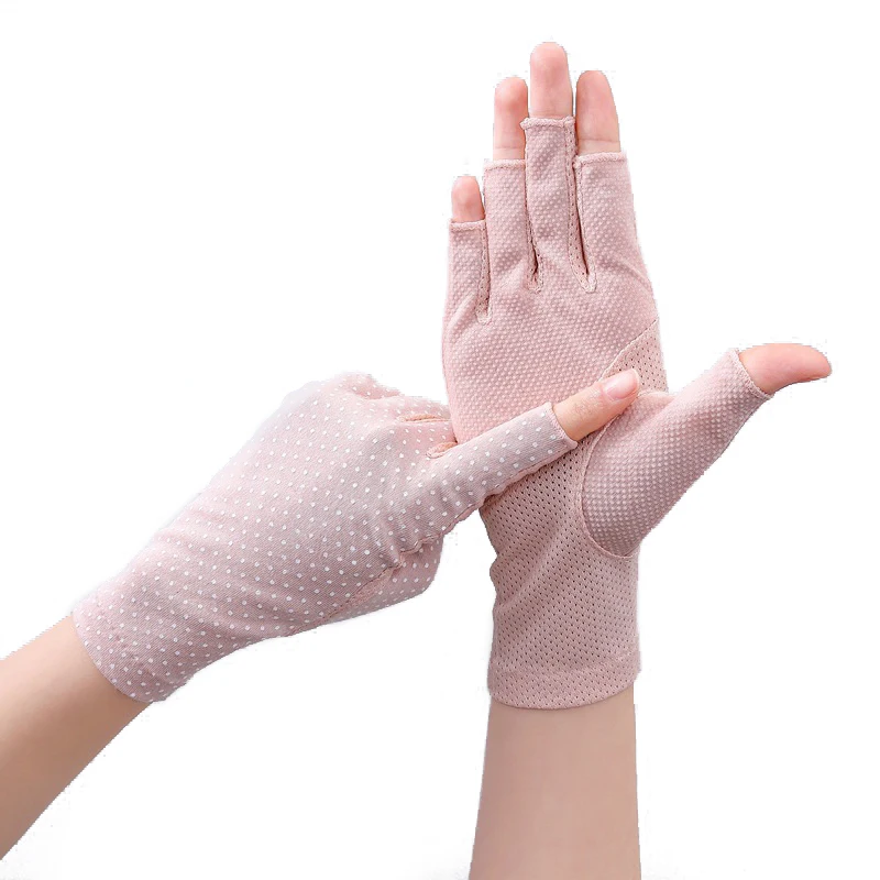

1 Pairs Women Half Fingers Gloves Sunscreen Fingerless Gloves Thin Breathable Stretch Semi-Finger Driving Cycling Gloves Anti-UV