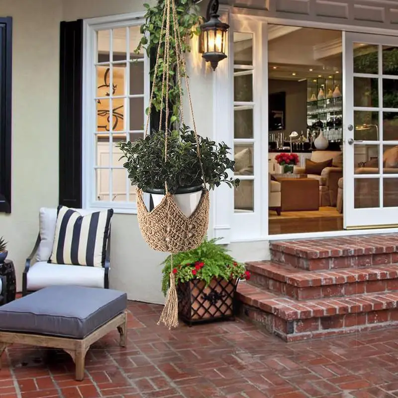 

Hanging Planter Hemps Rope Woven Plant Hanger Indoor Hanging Planter Basket Decorative Flower Pot Holder With Tassels