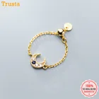 Trustdavis Оригинальное 925 Стерлинговое Серебро милое золото Луна цепь регулируемое кольцо для женщин Свадебное серебро 925 кольцо ювелирные изделия подарок DA204