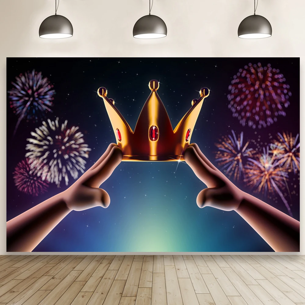 

Baby Crown and Fireworks Backdrop Photography Children Birthday Party Baby Shower Background Studio Prop Wallpaper Decors