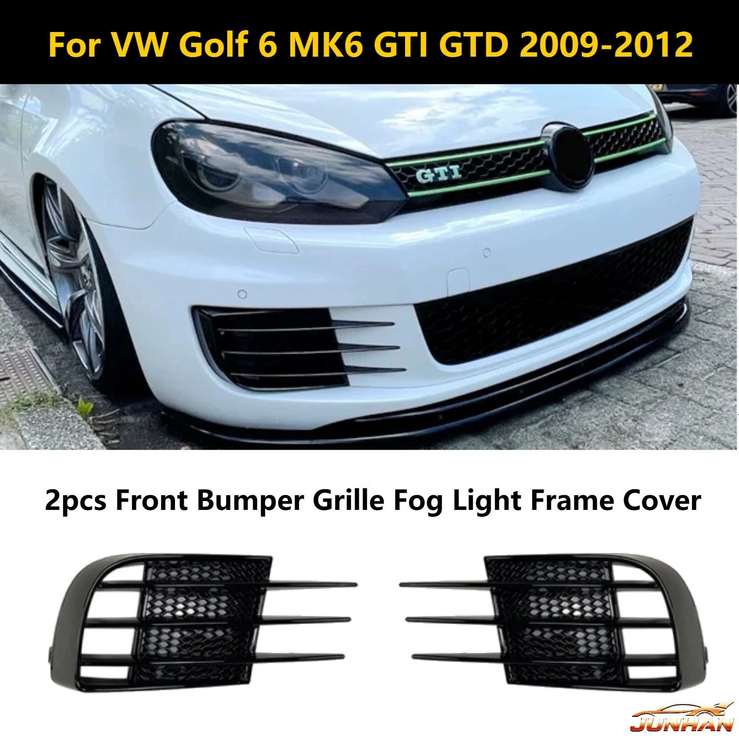 Фото 2 шт. для Volkswagen VW Golf 6 MK6 GTI GTD 2009-2012: накладки на решетку переднего бампера и рамки противотуманных фар №1