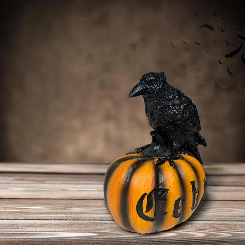 

Halloween Raven Pumpkin Resin Figurine Decoration Table Decoration Crafts Halloween Statue Indoor Fireplace Kitchen Ornament