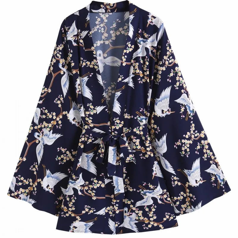 

verano de estilo bohemio para mujer, Kimono con estampado Floral de Luna y manga de murciélago, con cuello de pico, para playa