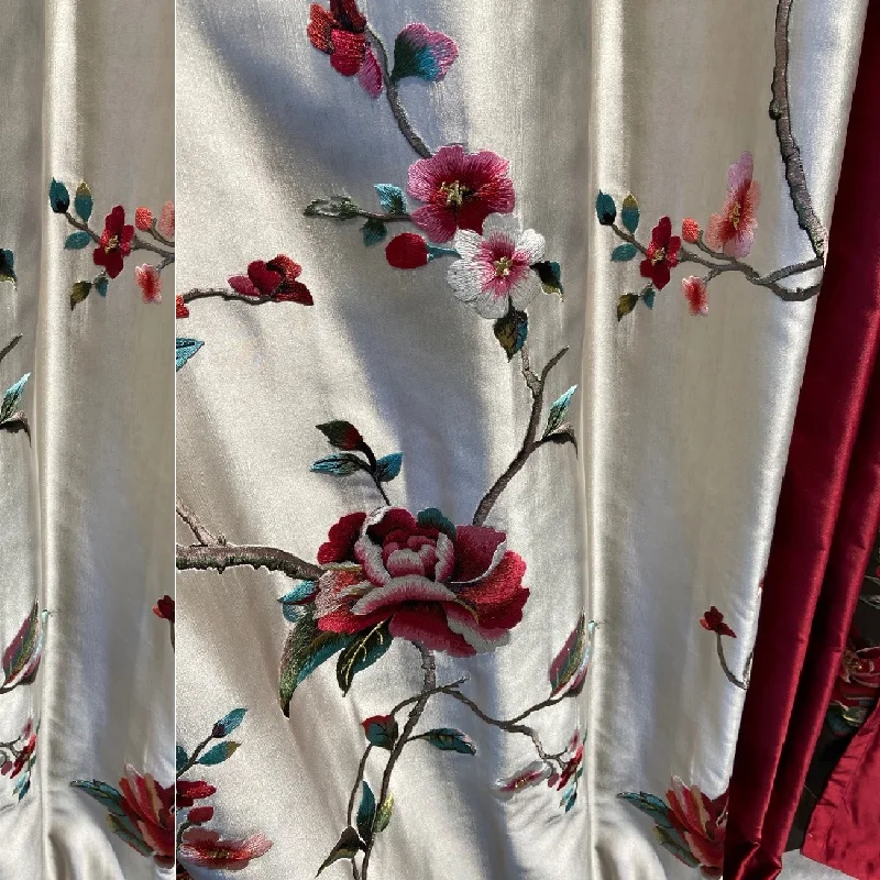 Китайские Красные занавески в стиле ретро с вышивкой пионов классические шторы