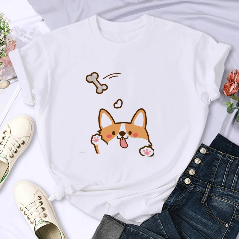 

New Ladies and Men Summer Round Collar Lazy Love To Eat The Dog Pattern Printed Short-Sleeved Trend Y2K Shirt Short-Sleeved