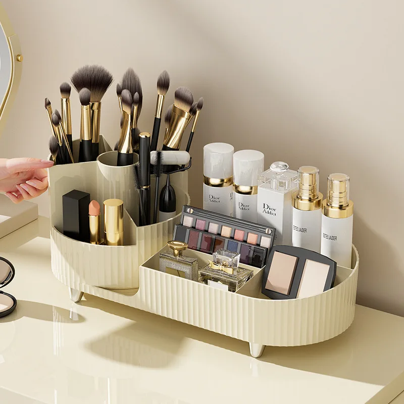 

Cosmetics Storage Box Rotating Pen Holder Vanity Table Desktop Large Capacity Makeup Brush Lipstick Eyeshadow Powder Puff Shelf