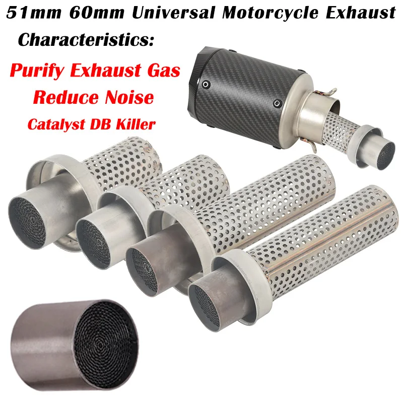 

Universal 51mm 60mm Motorcycle Exhaust Escape Modified Muffler Removable Catalyst Silencer DB Killer Noise Reduction Purify