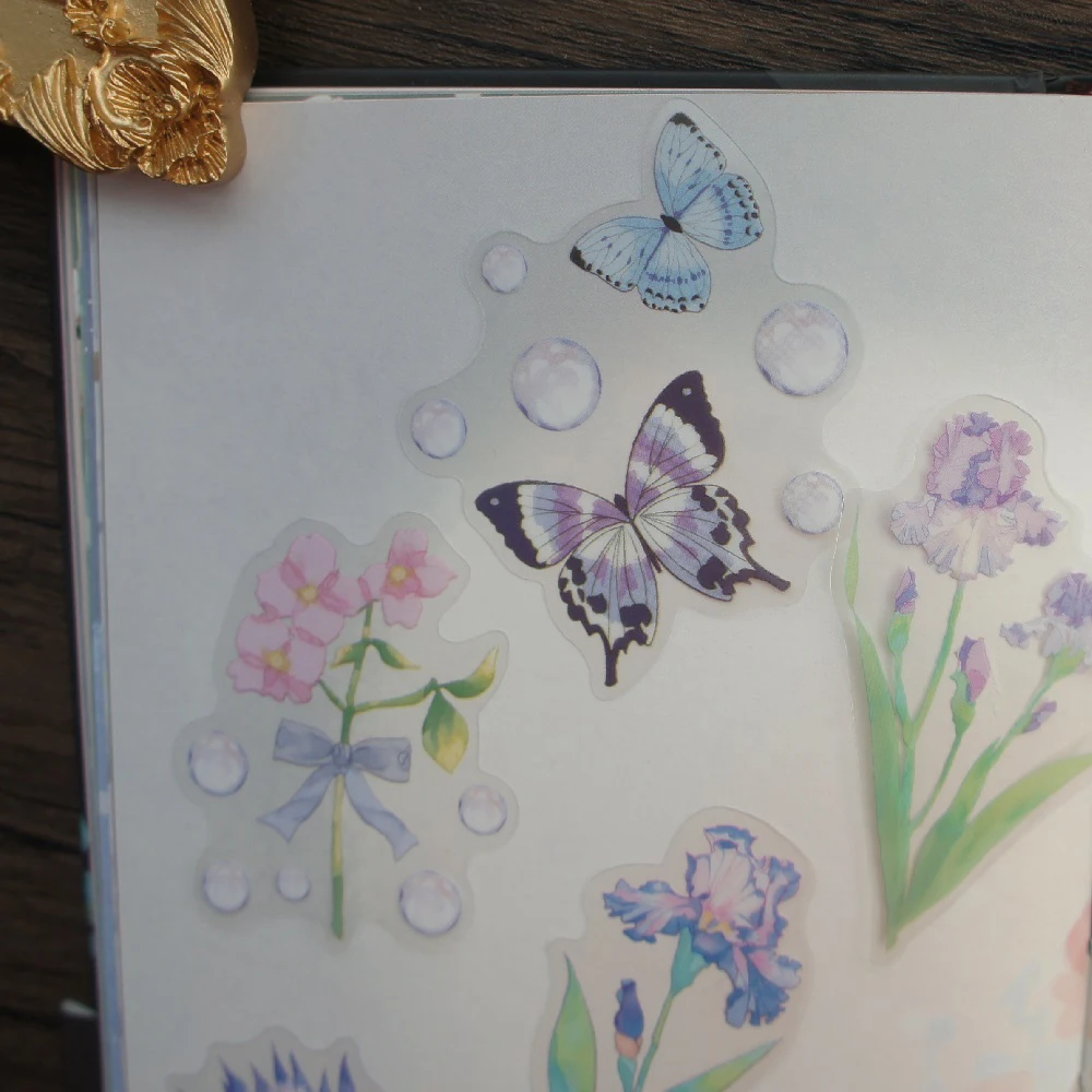 

Big Size 18pcs Watercolor Blue Orchid Butterfly Style PVC Sticker Scrapbooking DIY Gift Packing Label Decoration Tag