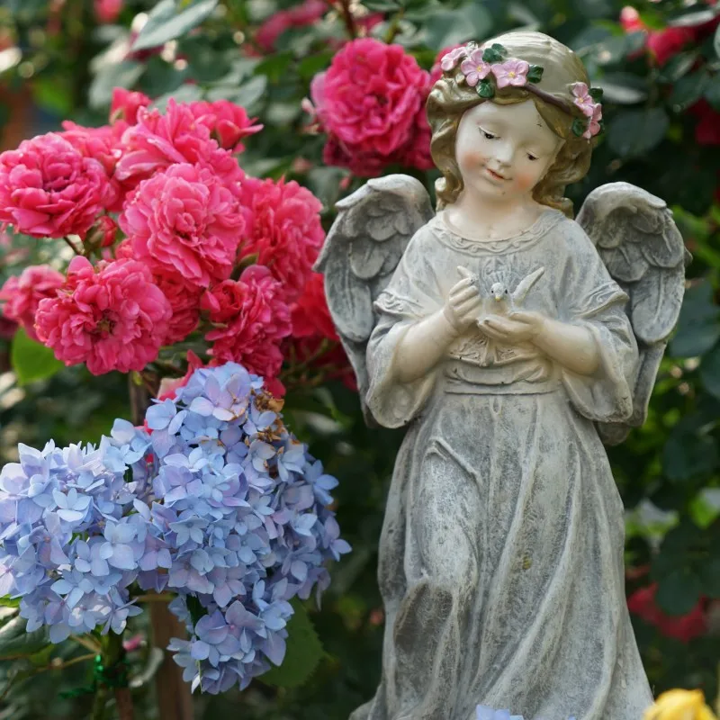 

Outdoor Garden Home Yard Retro Resin Angel Garland Girl Angel Ornament Park Crafts American Country Figurines Decoration Art