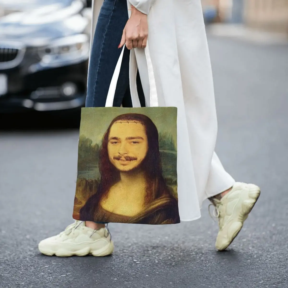 Ost Malonalisa - Funny Mona Lisa Mash Up Totes Canvas Handbag Women Canvas Shopping Bag