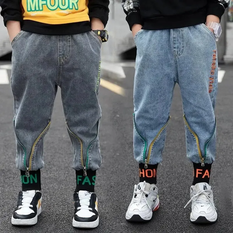 

2022 Boys Pants Boys Fashion Washed Jeans Pants 2-12 Years Old Kids Jeans Baby Boy Jeans Teeange Front Zipper Trousers Straight