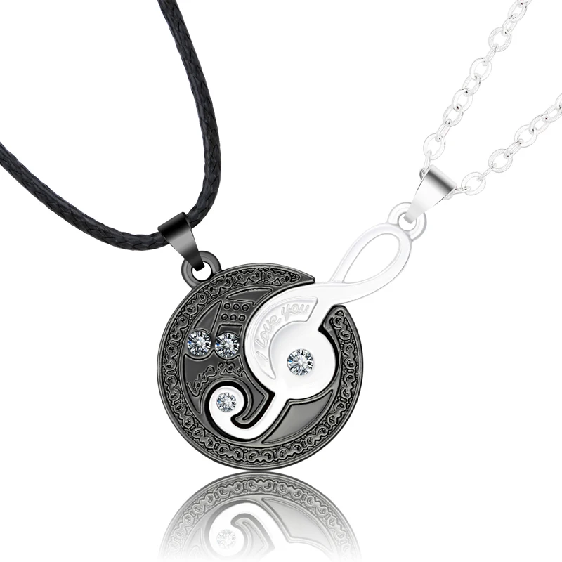 

Unisex Punk 2Pcs Music Notes Couples Love Necklace For Lovers Women Men Crystal Zircon Friends Necklaces Valentines Gift Jewelry