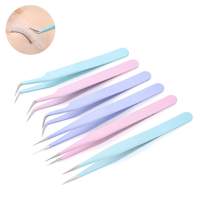 

2pcs Anti-static Precision Macaron Tweezers Set Curved Straight Tip Stainless Steel Tweezer Eyelash Extension Nail Art Deco Tool