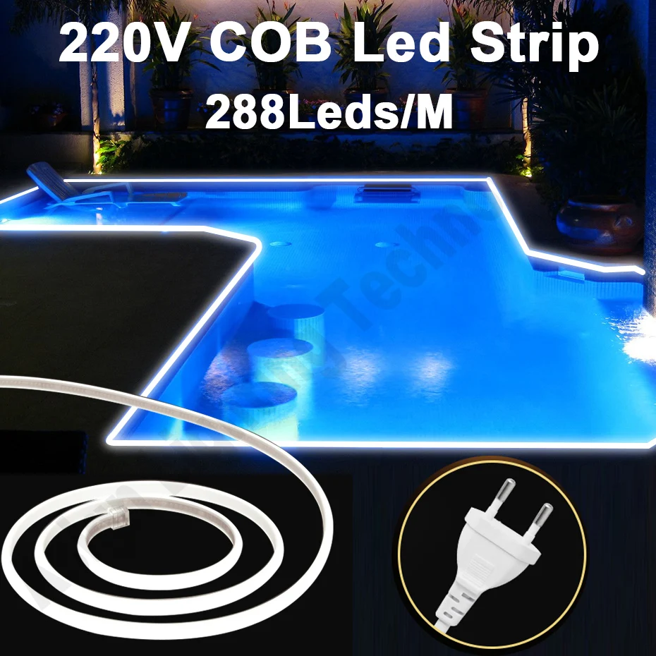 Светодиодная лента COB 220 В 288 светодиодов/м холодный белый/нейтральный