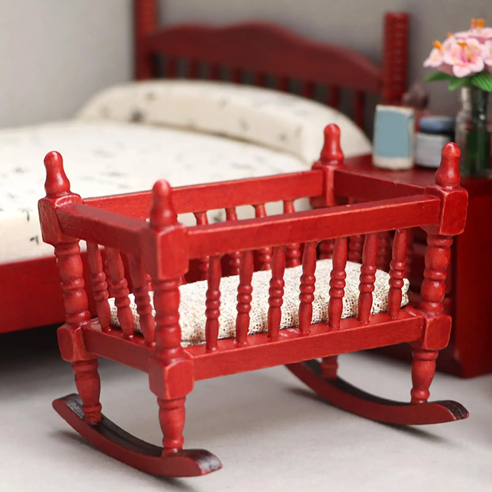 

1/12 Dollhouse Cradle Pretend Play Toy Bedroom Furniture Toy for Children