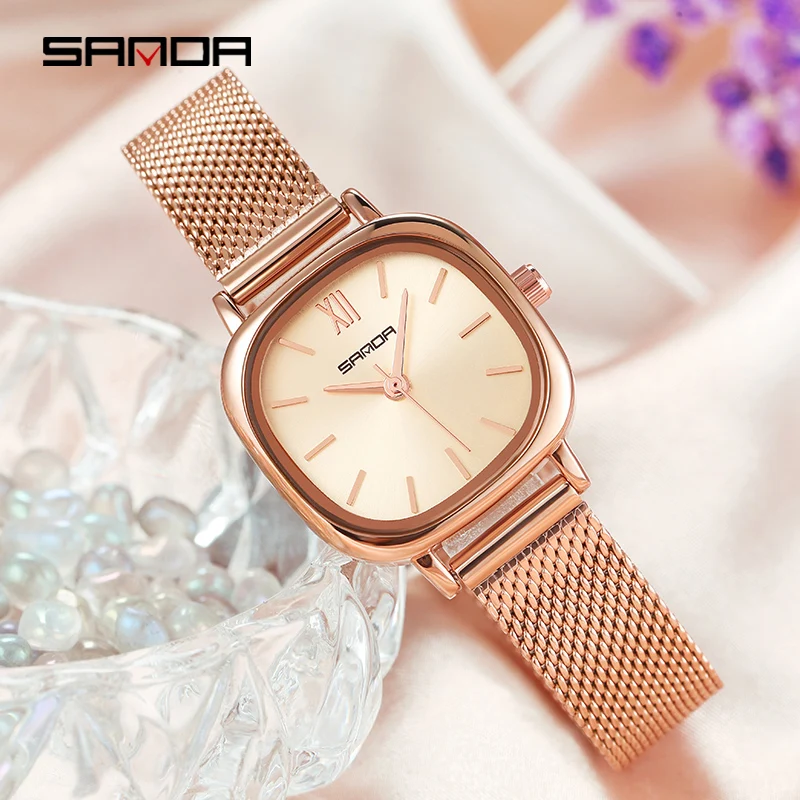 

SANDA Fashion Simple Women Quartz Watch Rose Gold Strap Luxury Casual Leather Wristwatch for Lady Clock Lover's Gift With Box