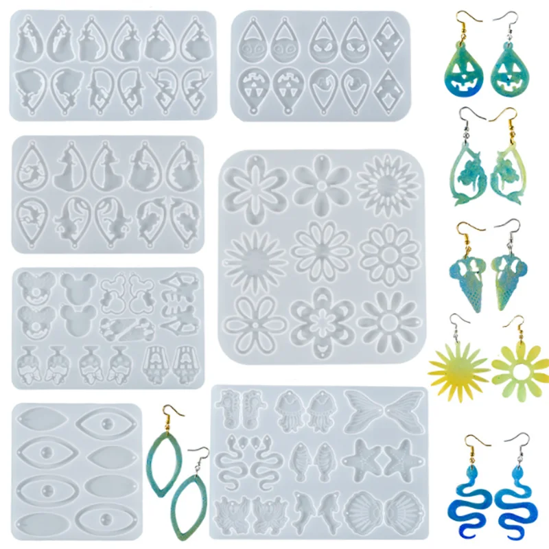 

Earring Combination Resin Mold Flower Hollow Design Earring Ornaments Epoxy Mold DIY Gift Jewelry Earring Hooks Charms Pendant
