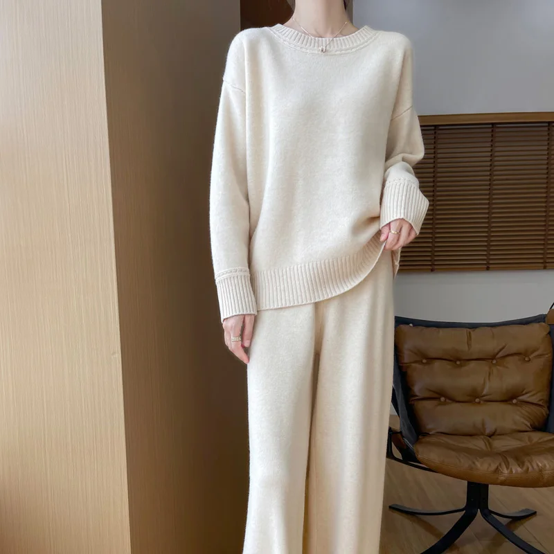 Новый 24 женский длинный комплект из чистой шерсти вязаный пуловер с круглым