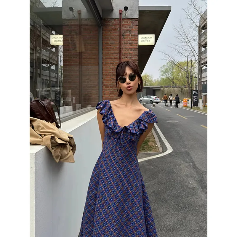 VanessaLab новое французское деревенское стильное свежее и простое клетчатое платье