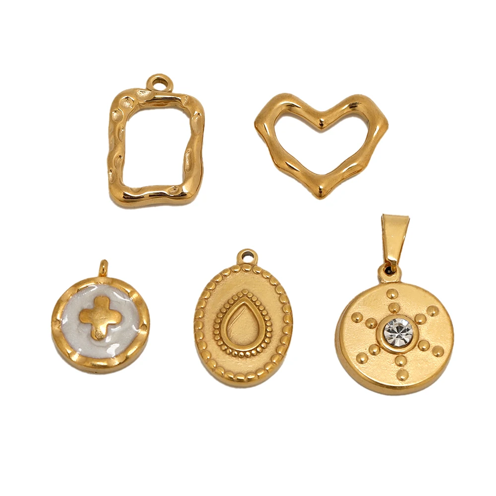 

5Pcs Stainless Steel Irregular Geometry Heart Enamel Cross Sun Flower Charms Pendants for DIY Jewelry Pendant Necklace Making
