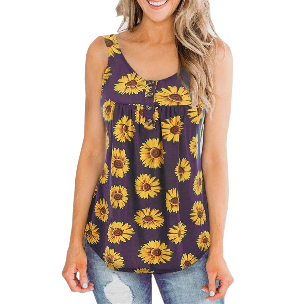 

Summer 2022 Women's Sleeveless Tank Top Sunflower-printed Casual Blouse T-shirt