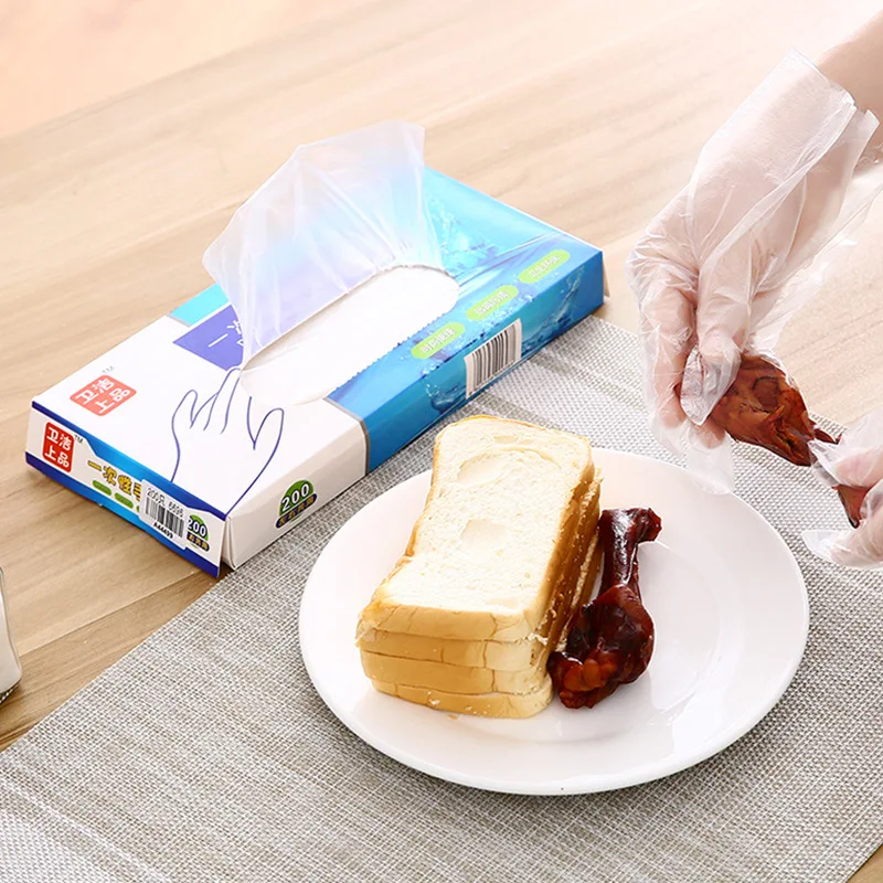 

200Pcs/100Pcs Plastic Large Disposable Polyethylene Clear Gloves Food Dealing Cooking Cleaning Kitchen Restaurant BBQ Accessory