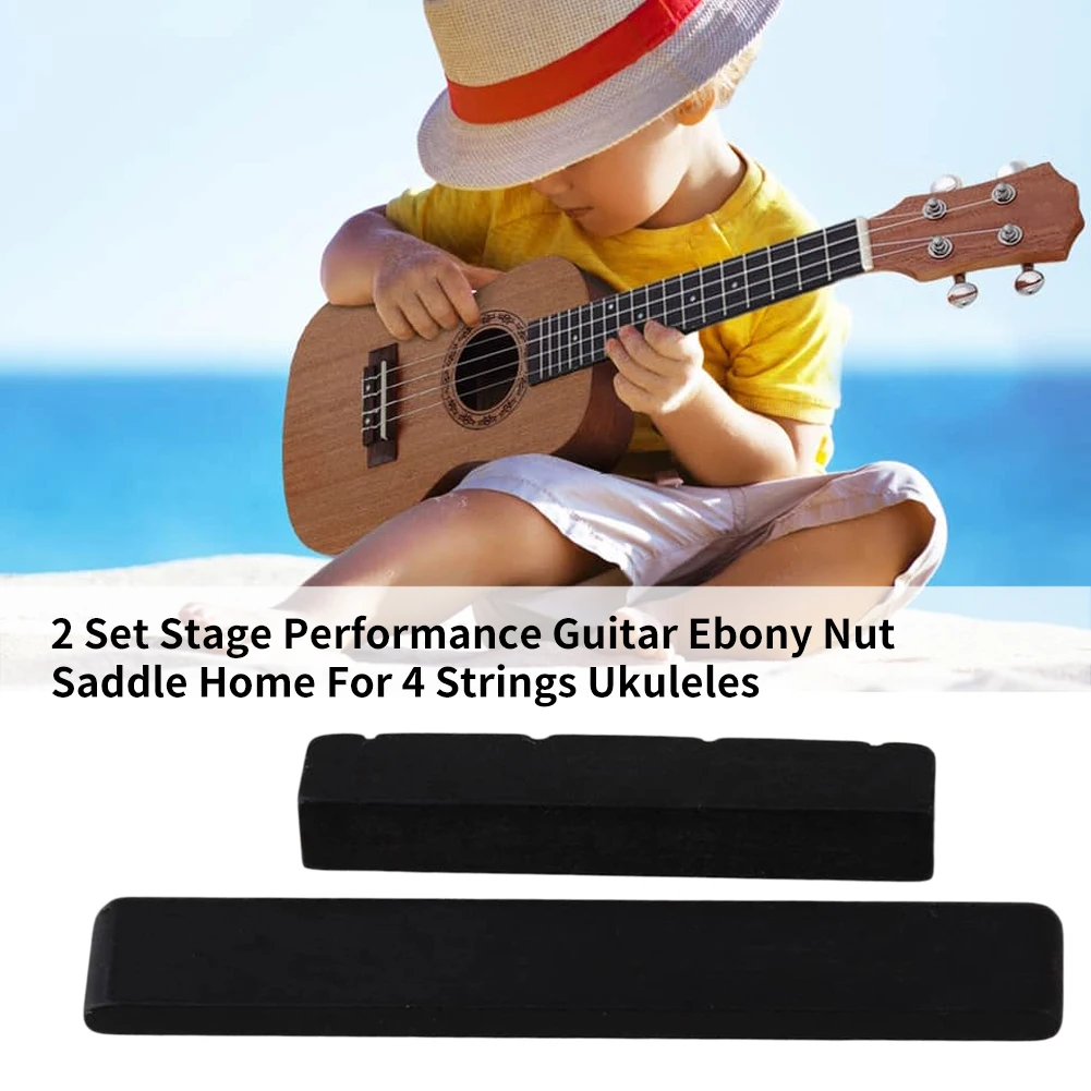 

2 Set Practical Easy Install Stage Performance Replacement Parts Guitar Ebony Nut Saddle Repair Beginners For 4 Strings Ukuleles