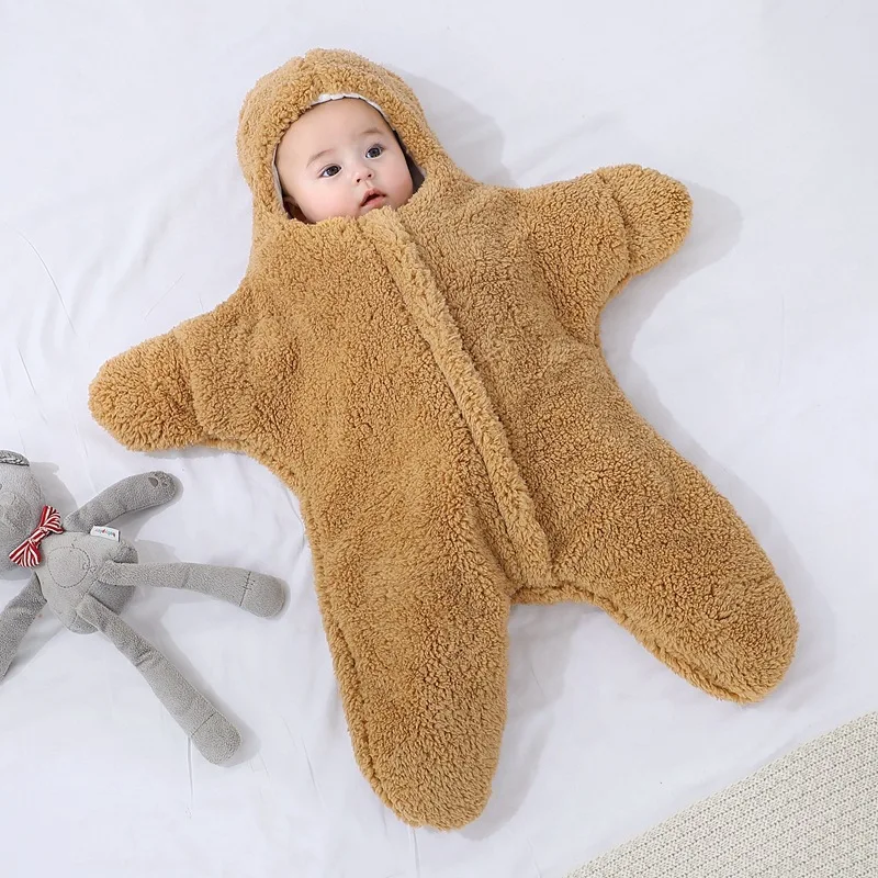 Happytobias Fluffy Soft Newborn Baby Starfish Sleeping Bags Sea Star Wrap Blankets Bedding Envelope Fleece Infant Sleepsack S06