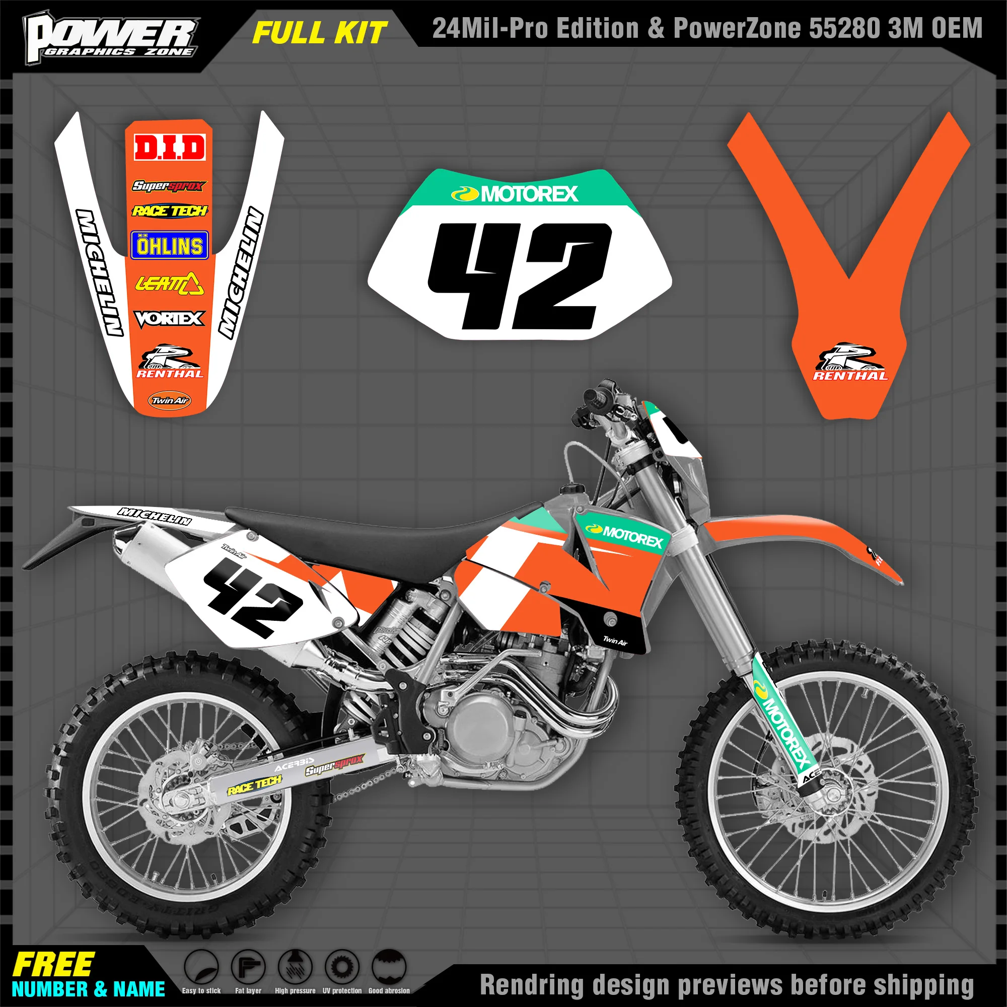 

PowerZone Custom Team Graphics Backgrounds Decals 3M Stickers Kit For KTM 01-02 SX SXF 02 EXC 003