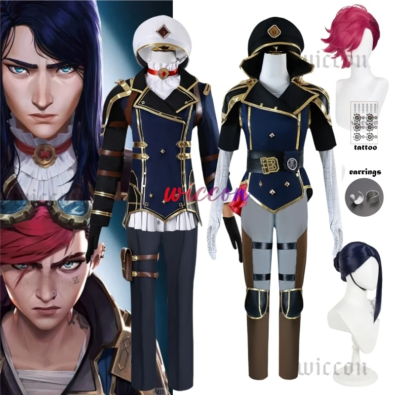 Anime Arcane Season 2 Vi Caitlyn Cosplay Costumes Game LOL Women Role Play Clothes Jacket Top Pants Hat Gloves Accessories Suit