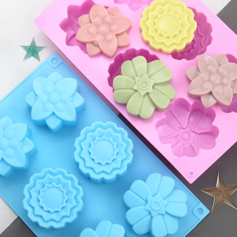 

6 Different Flowers and Plants Shape Silicone Chocolate Mold DIY Handmade Soap Sunflower Moon Cake Mold