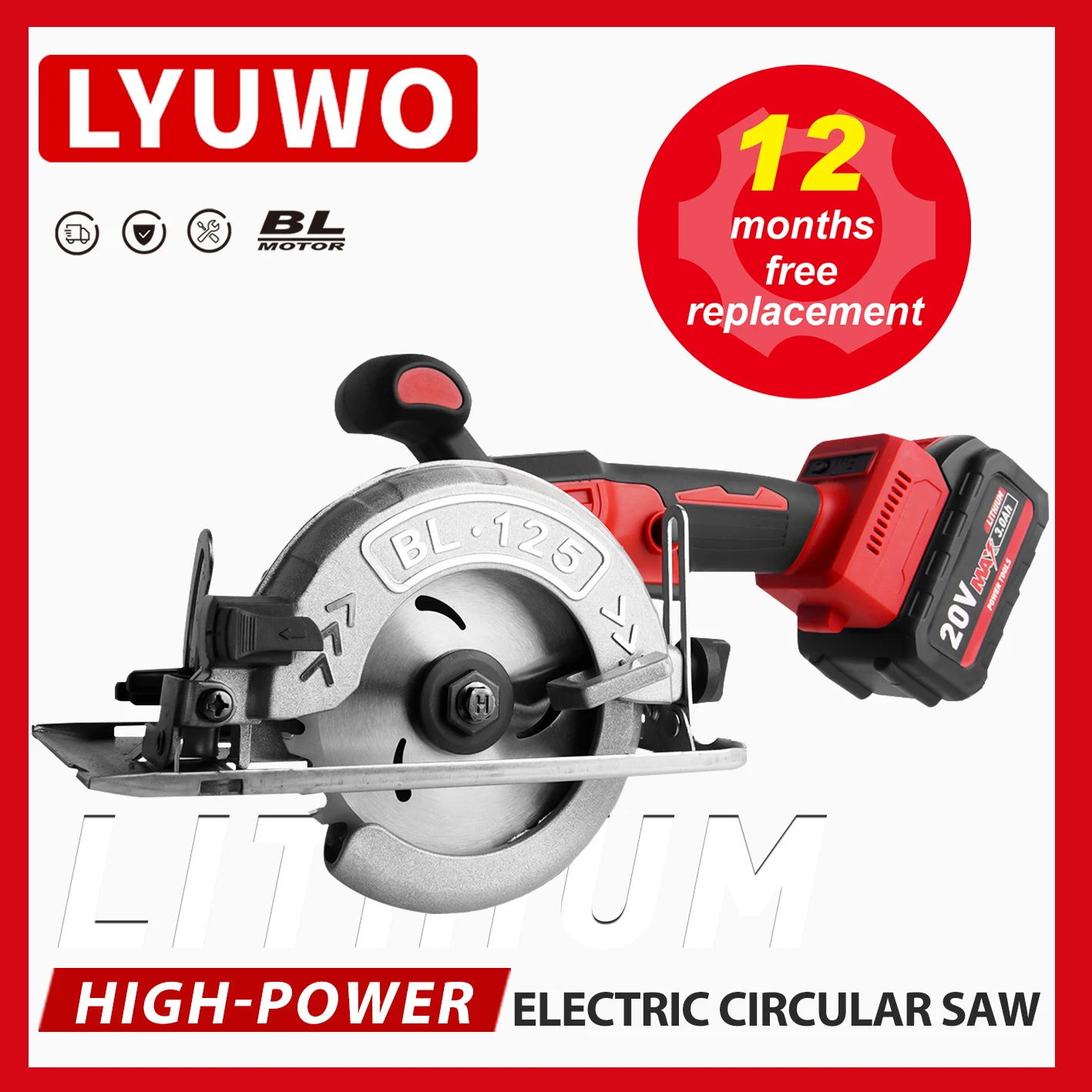 

20V Wireless Rechargeable Lithium Battery 125mm Brushless Electric Circular Saw Multifunctional Cutting Machine Tool