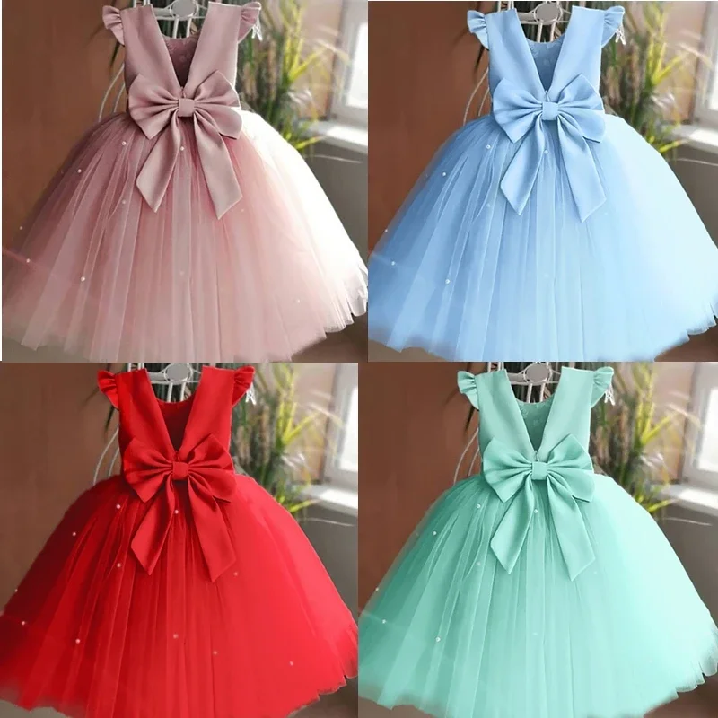 Фатиновое платье с открытой спиной и цветочным принтом для девочек