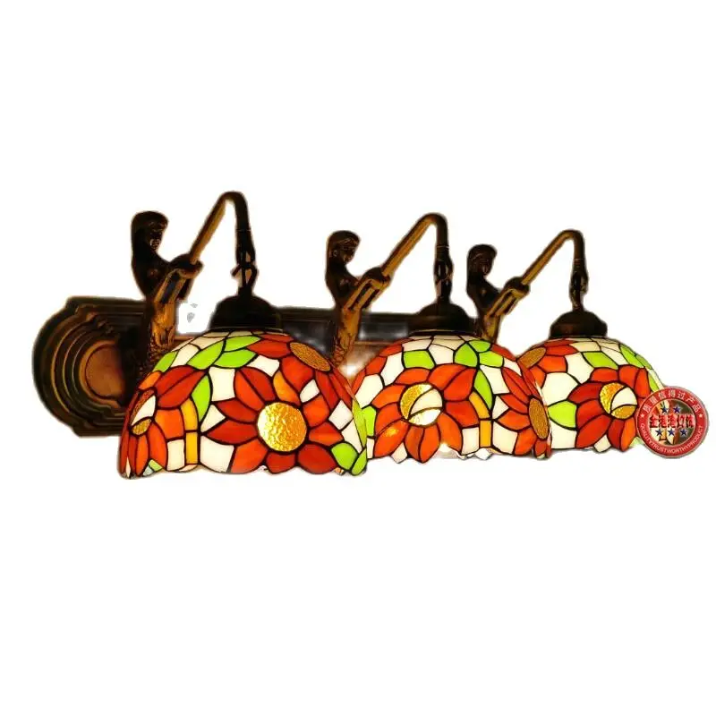 

Настенный светильник с цветами Тиффани, 1/2/3 головок, для ванной комнаты, зеркала, коридора, балкона, необычный винтажный светильник для крыл...