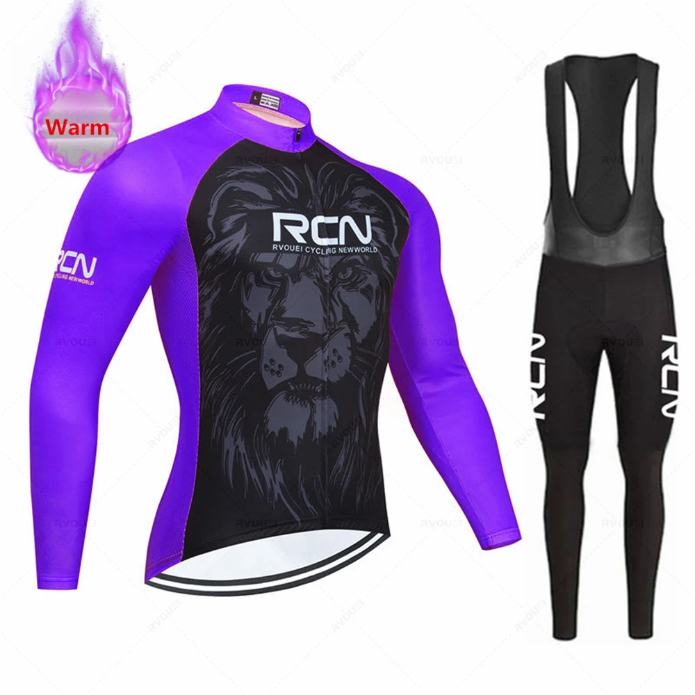 

Team RCN Winter Long Sleeve Thermal Fleece Cycling Jersey Set Bib Pants Ropa Ciclismo Bicycle Clothing MTB Bike Jersey Uniform